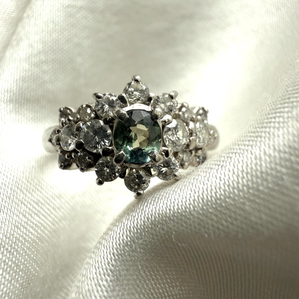 Platinum Natural Alexandrite Diamond Cocktail Ring Size 5 3/8 Pt900